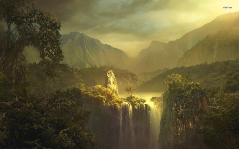 11635-waterfall-in-the-mountain-valley-1680x1050-fantasy-wallpaper