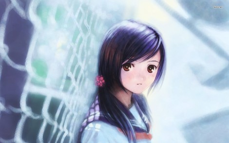 9551-schoolgirl-leaned-against-fence-1680x1050-anime-wallpaper